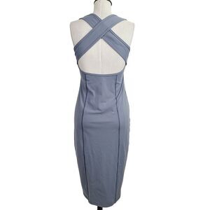 Lululemon Picnic Play Dress 8 Gray Stretch Knit Cross Strap Bodycon Fitness Midi